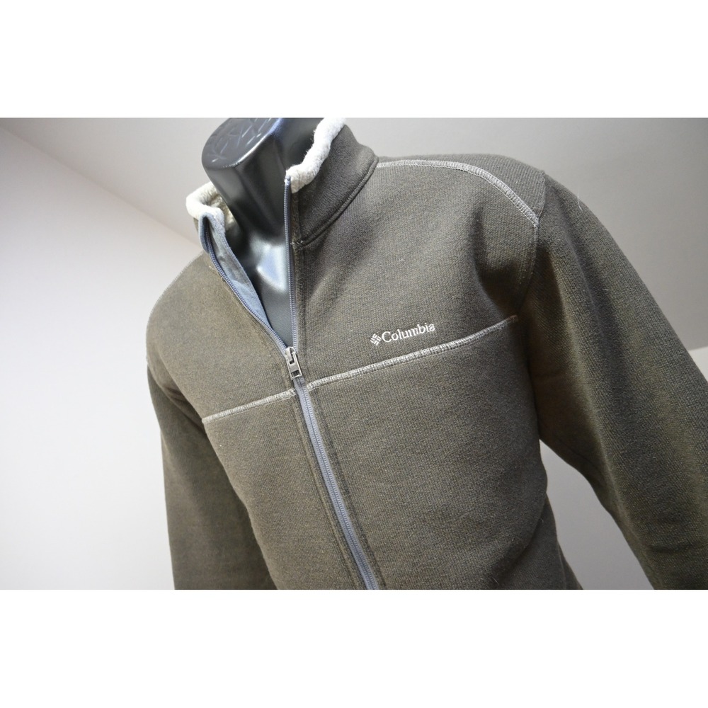 Columbia Sweater Fleece Jacket Mens Large Brown Full Zip Sherpa Collar Excellent